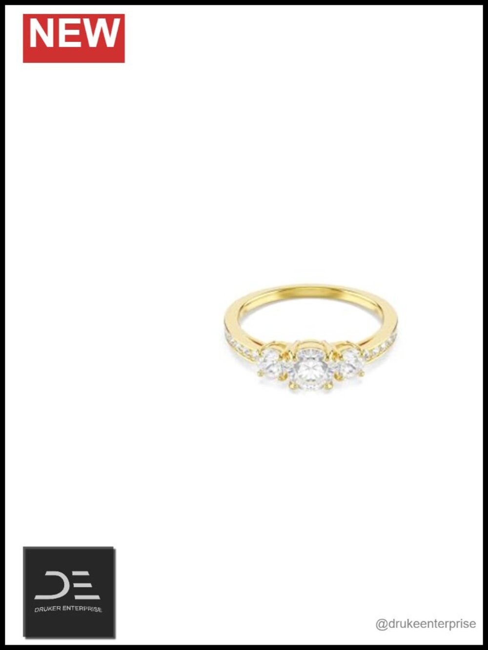 Swarovski Stilla Attract Ring Round Cut Gold-Tone Plated Size 7.25